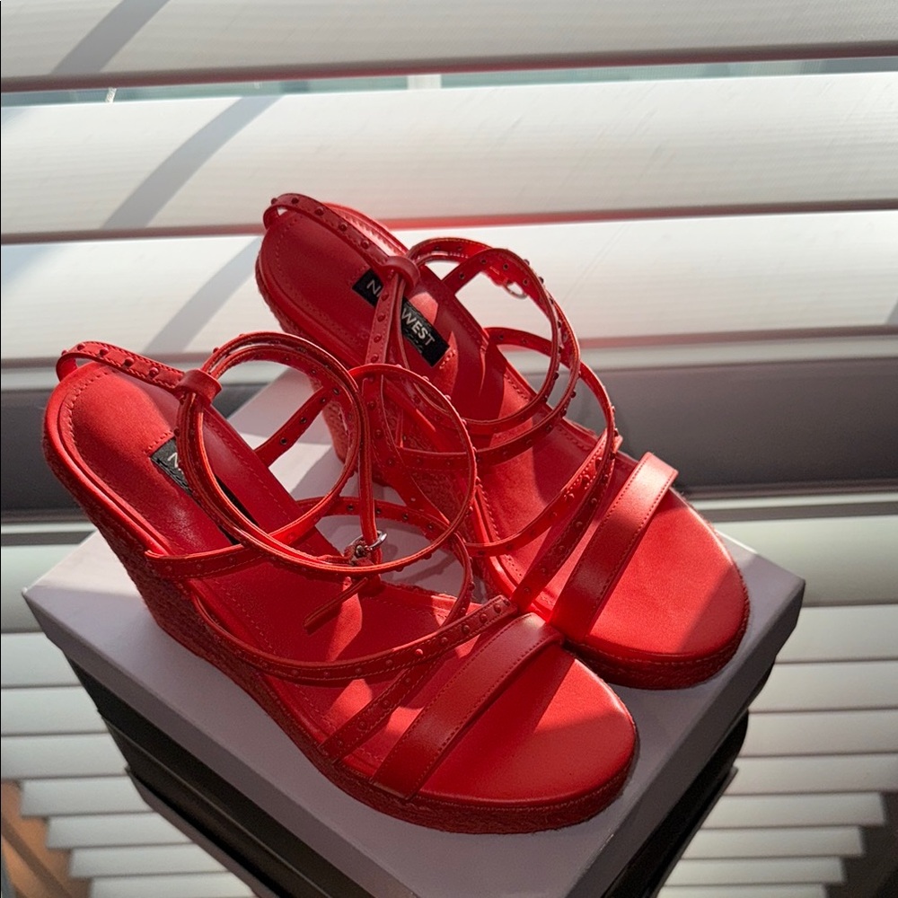 Nine West Vibrant Orange Strappy Platforms